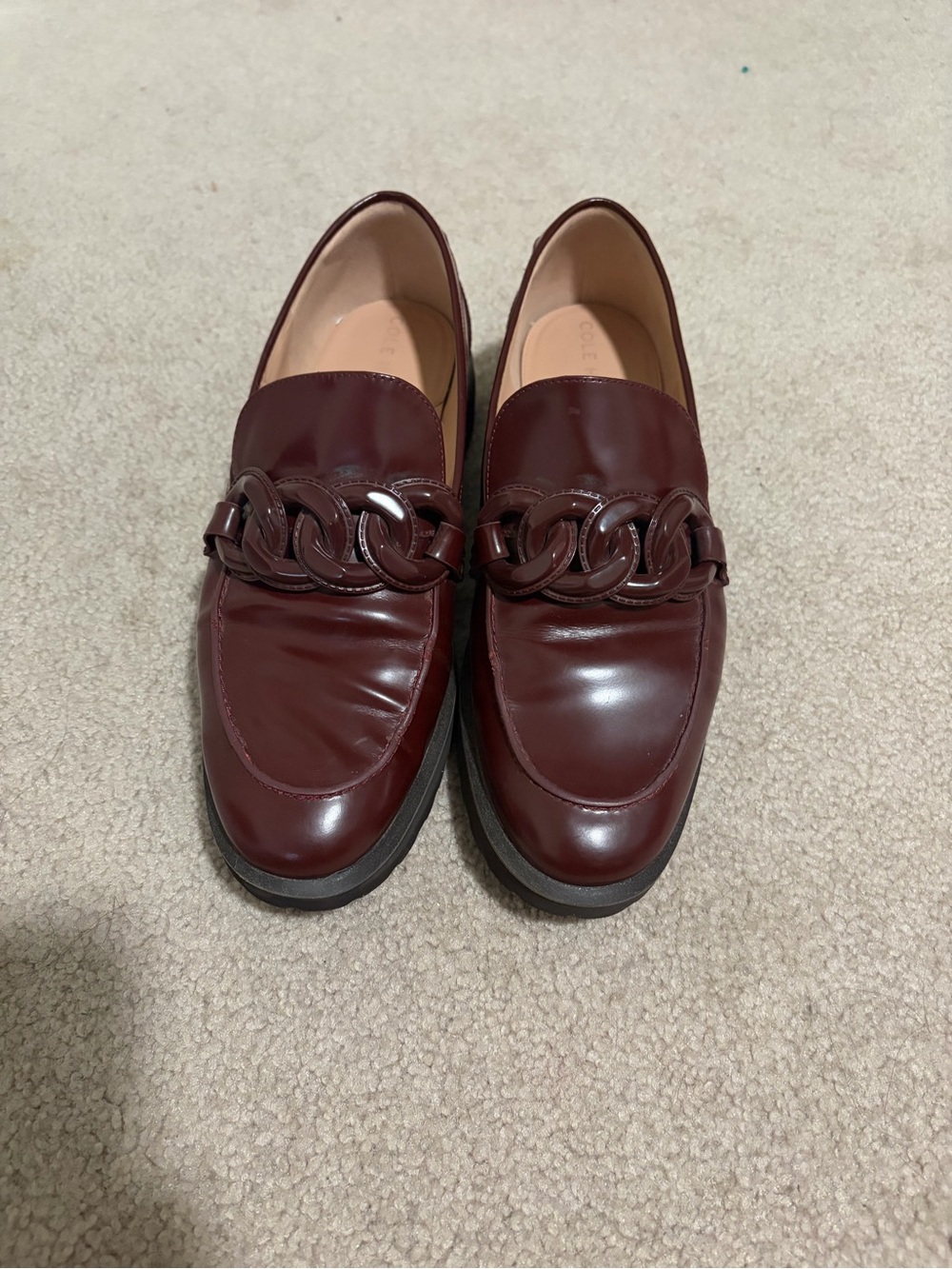 Cole Haan Burgundy Chain-Trim Leather Loafers